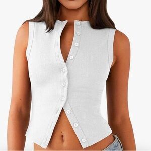 Kigrad Ribbed Button Front Crop Top Y2K Going Out Tank